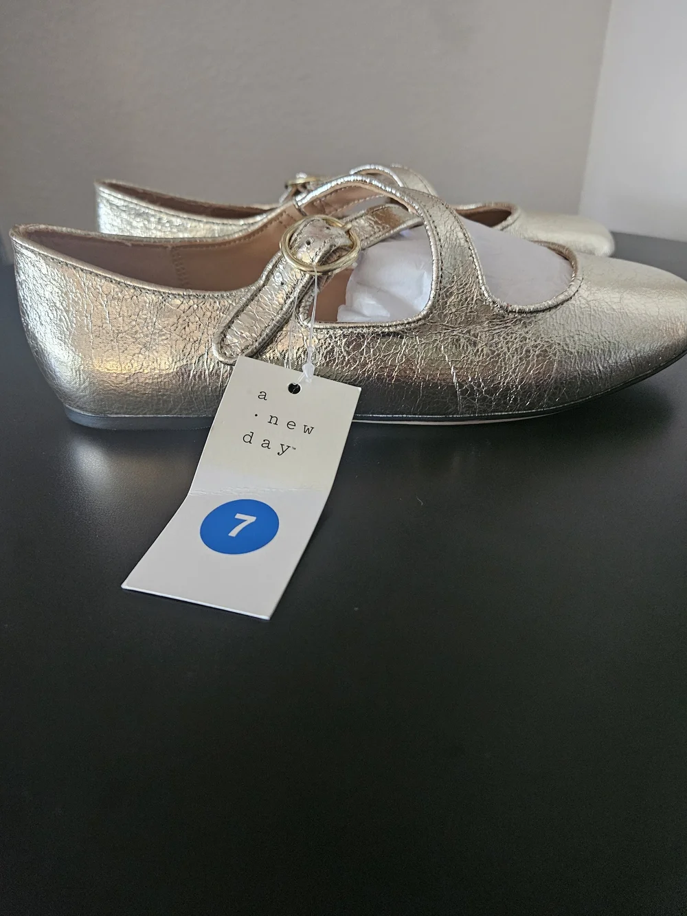 ✨ NWT A New Day Tasmin Metallic Gold Crisscross Mary Jane Flats ✨ Womans Size 7 - Picture 11 of 16